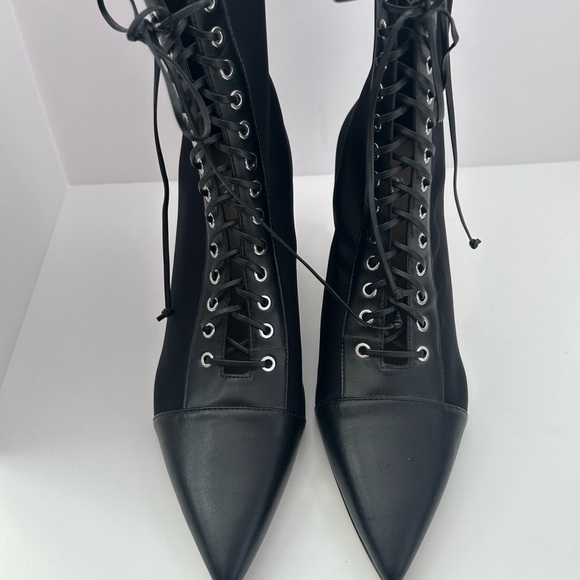Zara Black Edwardian-Style Lace Up Pointed Heels Boots Size 39 - Picture 2 of 10